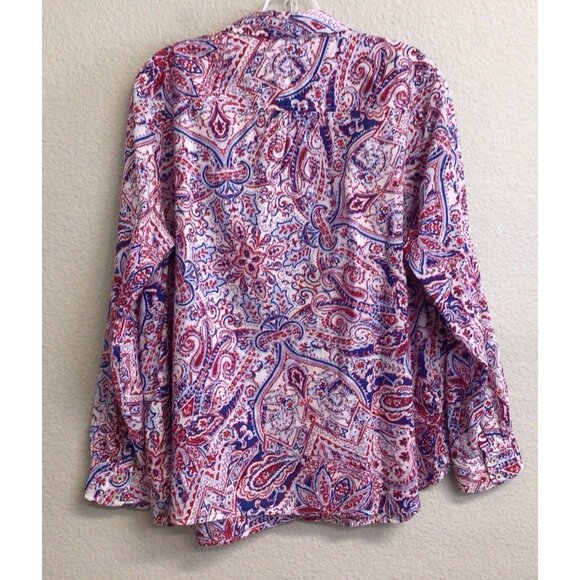 Talbots Print Shirt Top Women's Size 1XP Button Up Blouse Long Sleeve Paisley - Picture 2 of 10